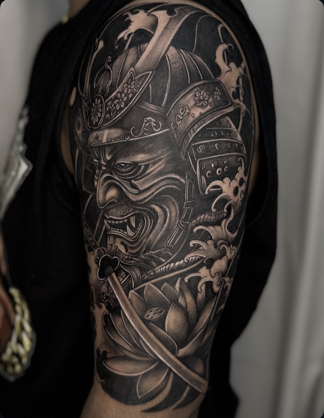Japanese Samurai Sleeve Tattoo design by Diya Tattoo Artist Kathmandu Nepal